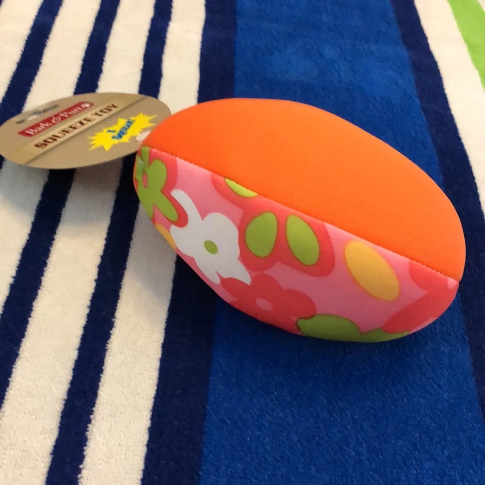 Bark & Purr Squeeze Dog Toy Floral Aloha Print Football Squeaky 7”x 3.5” New NWT